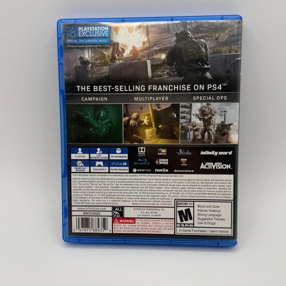 Activision Call of Duty Modern Warfare PS4 Game One Size Blue Excellent Used